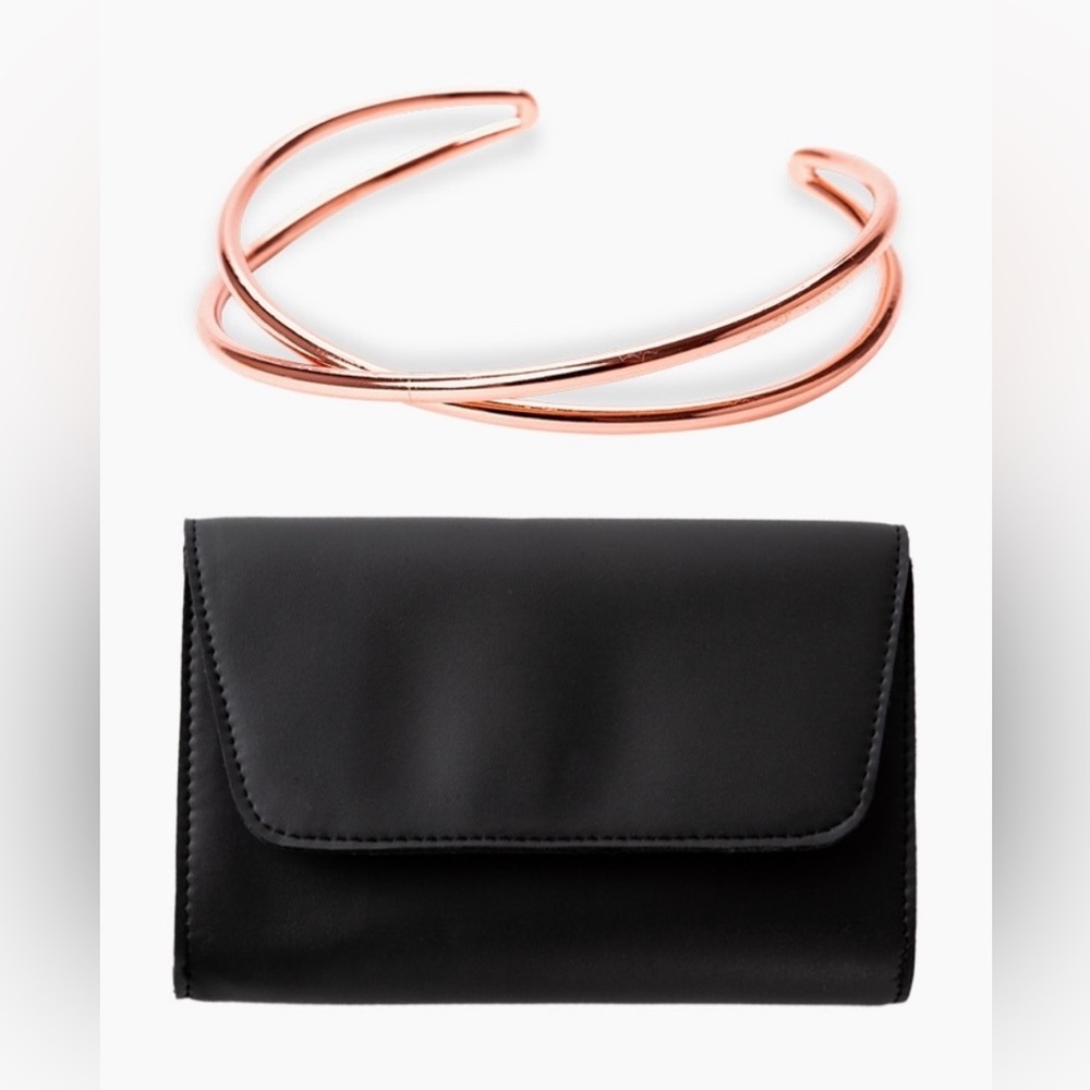 October Jaipur Black Clutch & Tribe Alive Rose Gold Bracelet Cuff 2pc Bundle